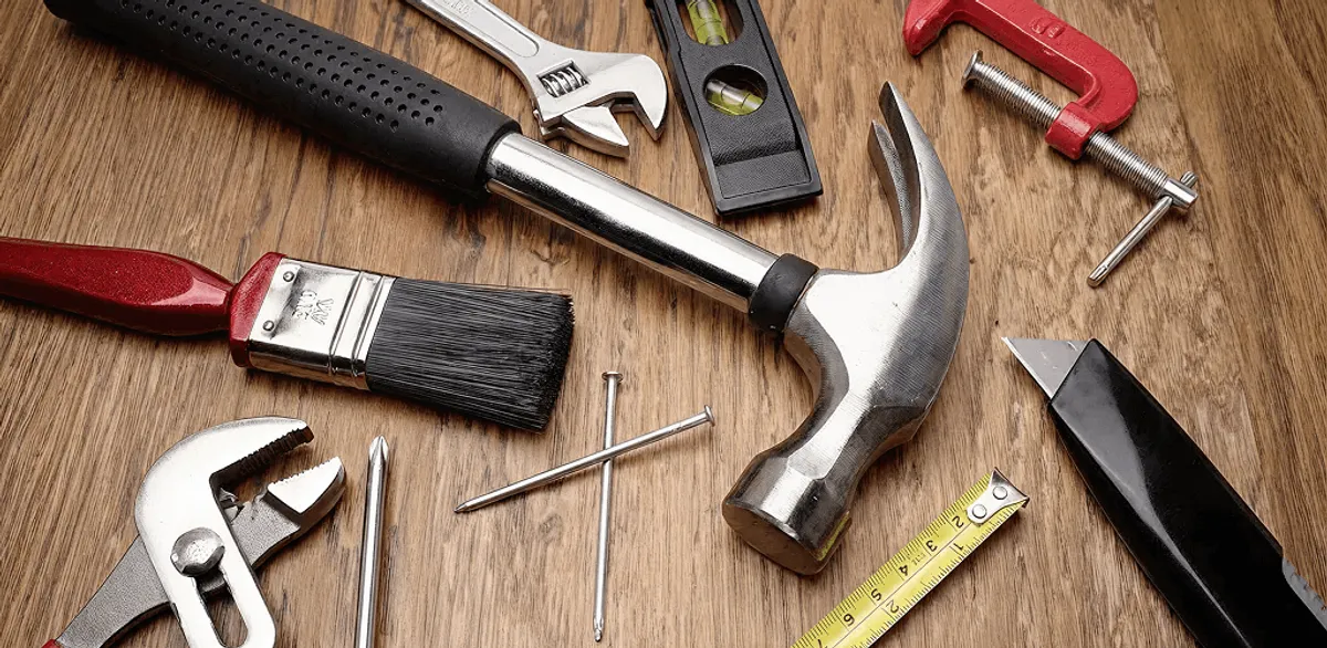 Handyman tools laid out for home repair and maintenance work in Albuquerque, NM