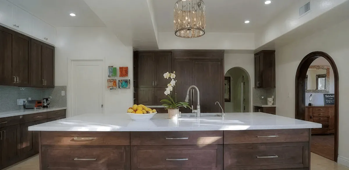 Cabinet refacing project with updated kitchen cabinets and island in Albuquerque, NM