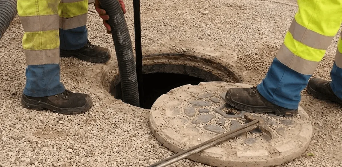 Drain cleaning crew clearing a sewer access point with professional equipment in Albuquerque, NM